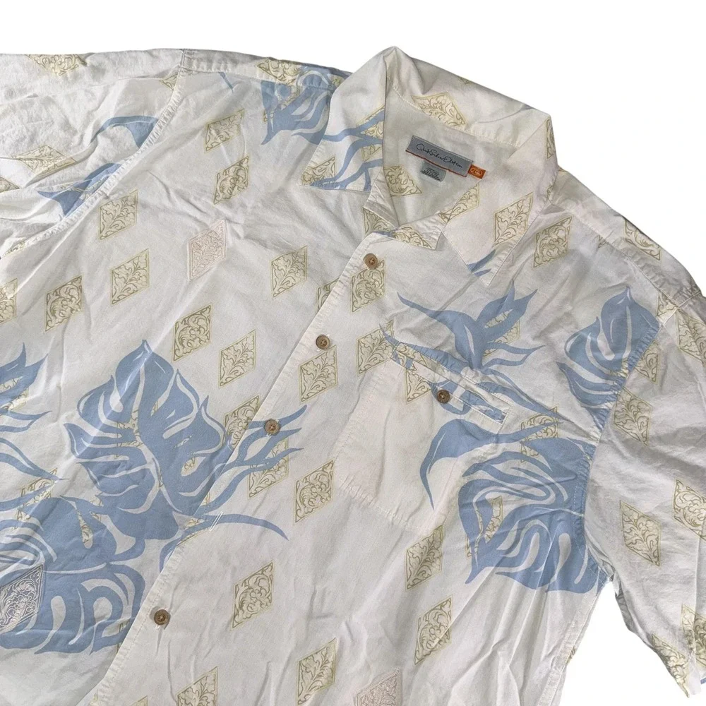 Quiksilver Edition Shirt Mens 2XL White Hawaiian Aloha Button Up Short Sleeve